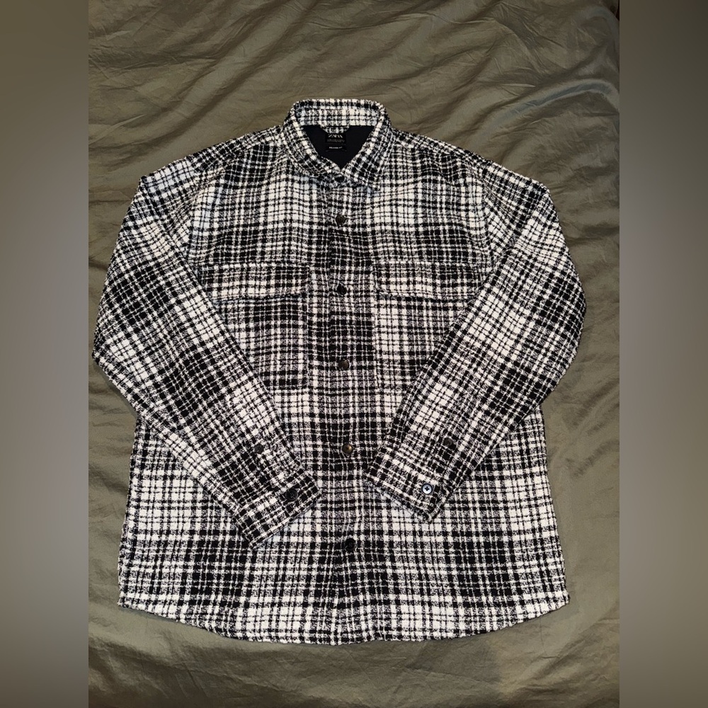 Zara Black & White Mini checkered distressed flannel